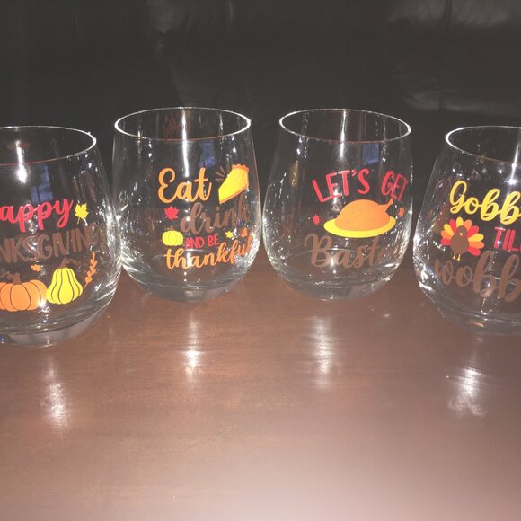 Holiday Wine Glasses-Thanksgiving Wine Glasses Set of 4 - Picture 5 of 6
